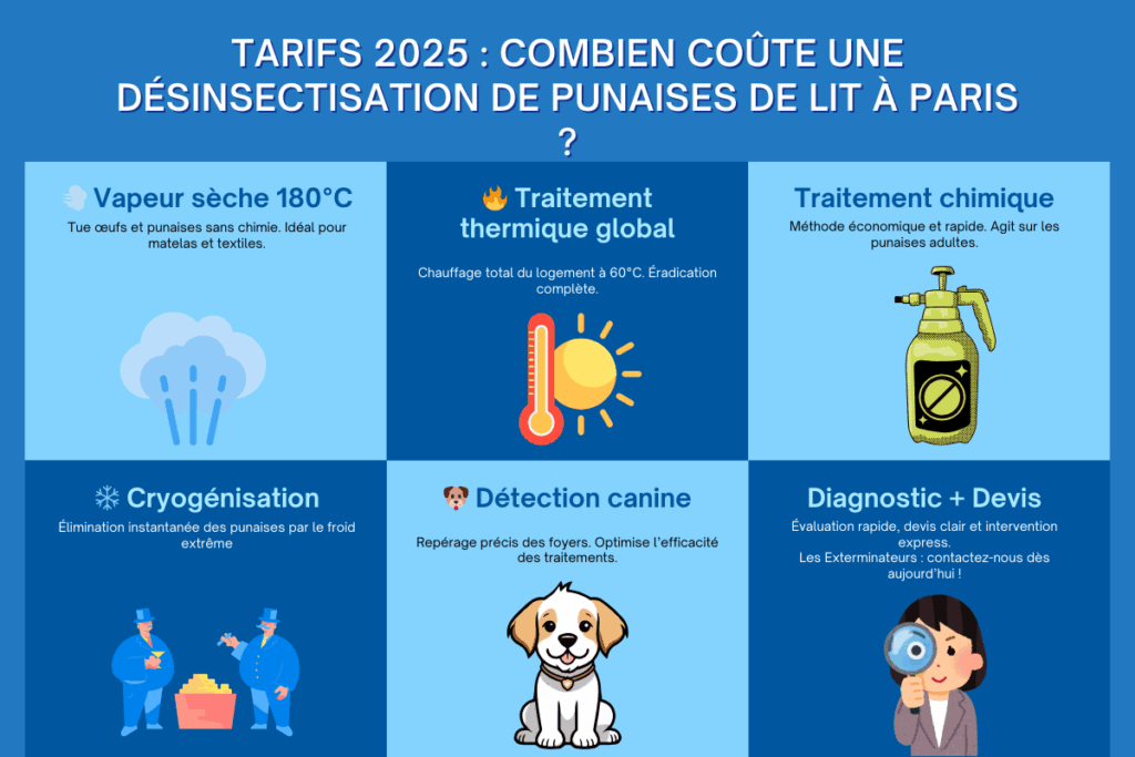 Combien coûte une intervention professionnelle contre les punaises de lit ? Illustration : technicien intervenant avec vaporisateur et devis visible sur une table.